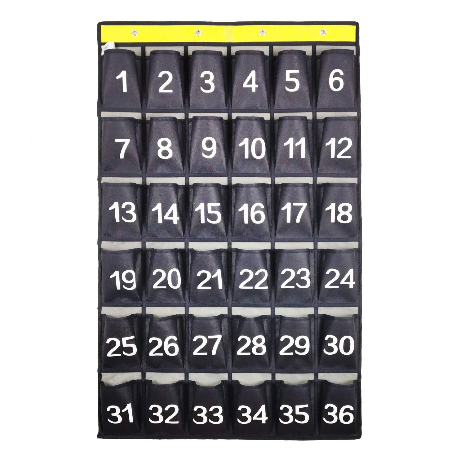 ANIZER Numbered Cell Phones and Calculator Holder Classroom Pocket Chart Wall Door Hanging Organizer for Sundries (36 Pockets with Digital)