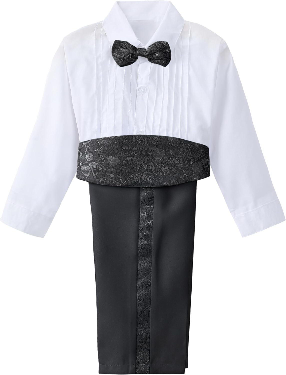 Dressy Daisy Boys Tuxedo Suit 5 Pieces Set Formal Wear Wedding Outfit with Cummerbund, Black/White 001 - Image 3