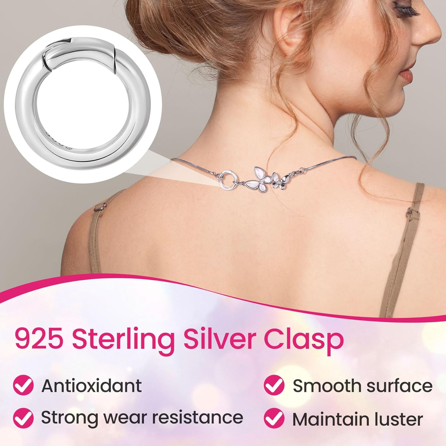 925 Sterling Silver Round Jewelry Clasps, Hypoallergenic Necklace Enhancer Shortener, Spring Bail Clasp Rings Connector Clips for Bracelet Anklet Jewelry Making - Image 3