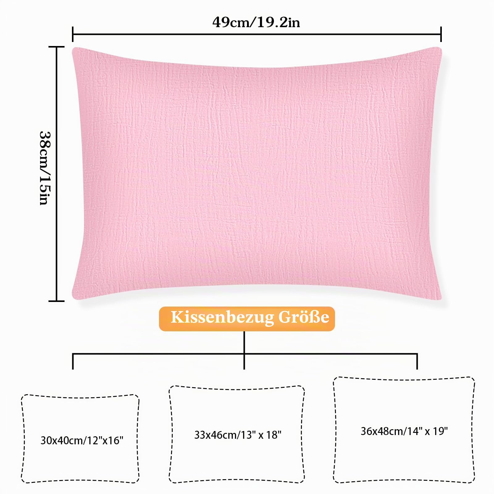Winmany Reisekissenbezug aus Baumwoll-Musselin, mit Umschlag, Zubehör für Reisebett 33 x 45,7 cm, 35,6 x 48,3 cm, 30,5 x 40,6 cm, Hellrosa und Rosa
