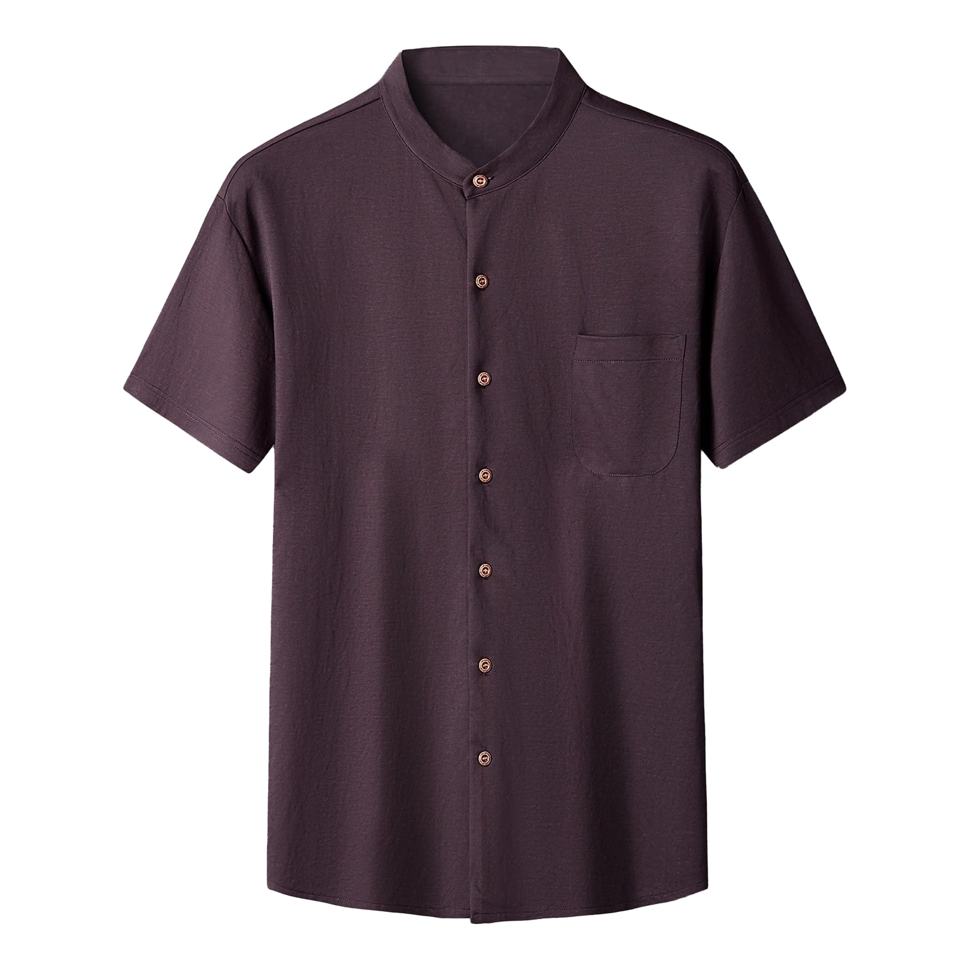 Camisa formal de manga corta con botones para hombre, para uso diario, casual, ajuste regular, texturizada, para verano, cuello alto, camiseta fina