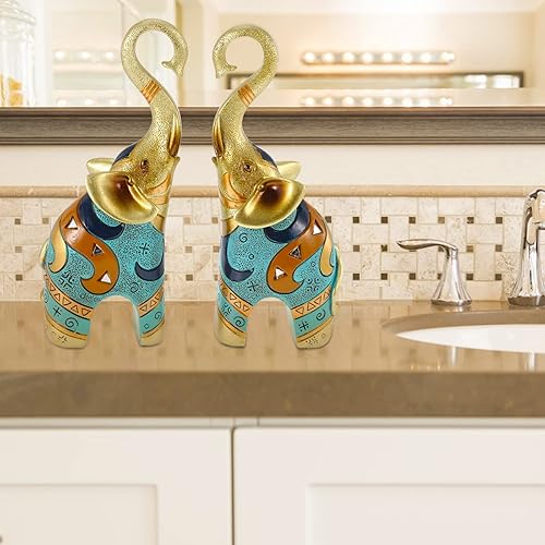 Miniatura 2 de Figuras coloridas de elefante de 8.5 pies8.5 in, 2 piezas con tronco arriba, regalos de elefante, estatua decorativa de Feng Shui para oficina,