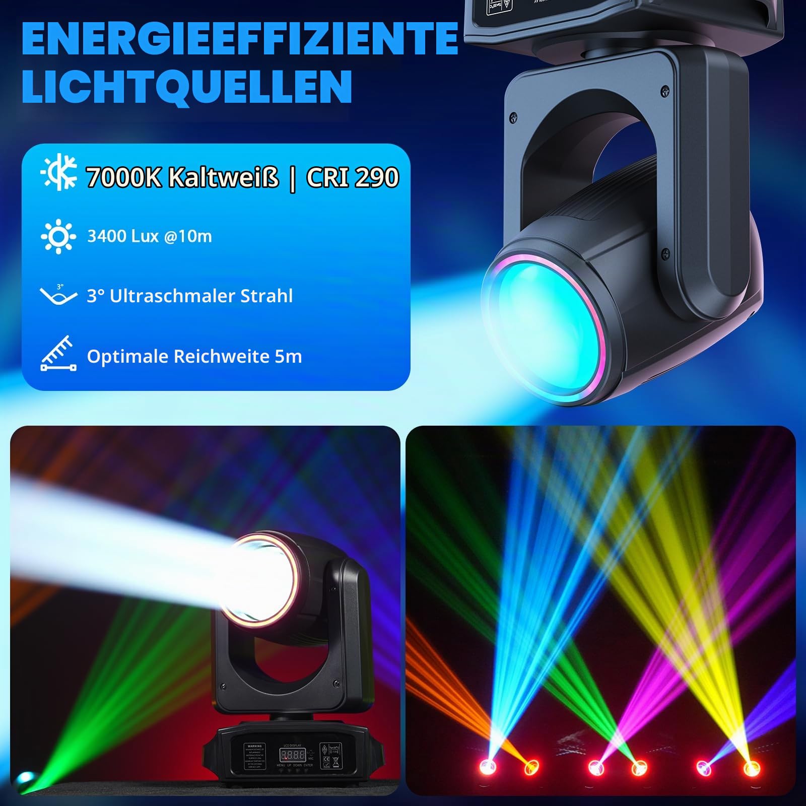 150W Moving Head LED Spot Beam Licht mit 8 Gobo 18 Prisma DMX512 Steuerung für Bühne Disco Party Hochzeit Weihnachten Halloween