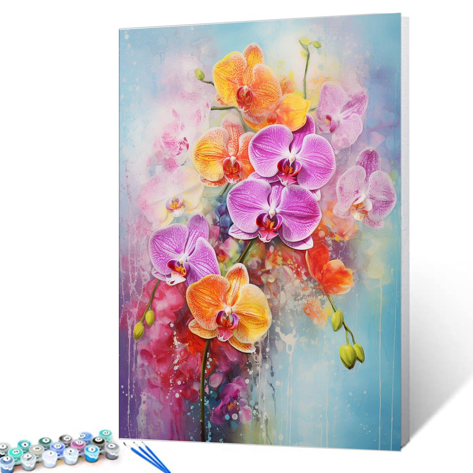 Tucocoo Orchid Paint by Number for Adults, DIY Digital Oil Painting Kits on Canvas with Brushes and Acrylic Pigment, Colorful Blossom Flowers Picture for Home Decor Gifts 16x20inch (Frameless)