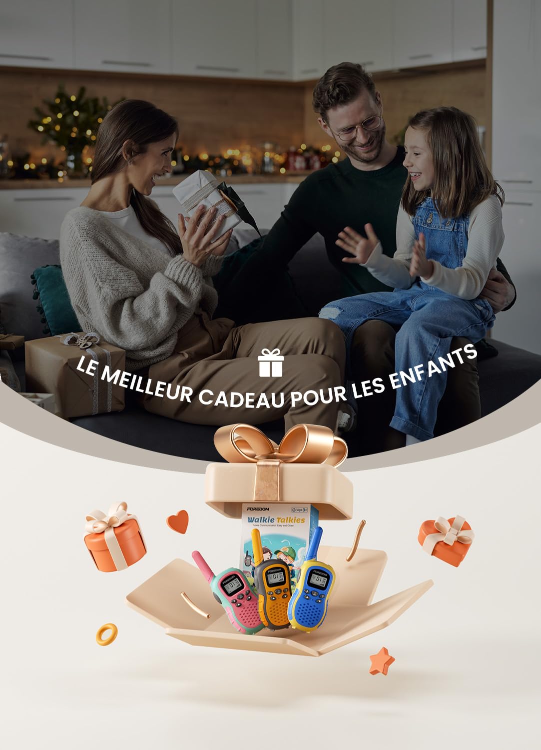 FOREDOM Talkie Walkie Enfants Rechargeable, Talkie-Walkie Longue Portée pour Garçons & Filles de 3-12 Ans avec Lampe, Lot de 3