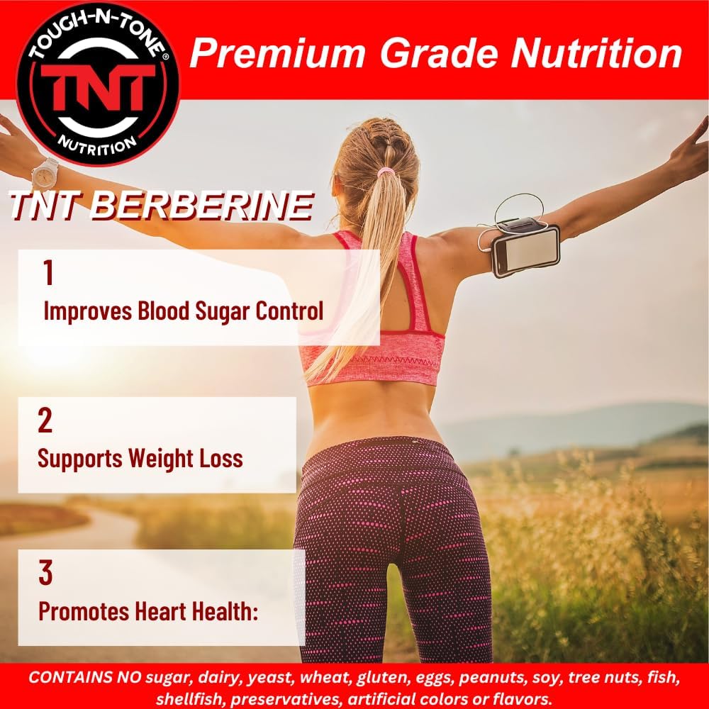 TOUGH-N-TONE Premium Grade Berberine HCL 500mg capsuls,Gluten Free, Non GMO, Vega