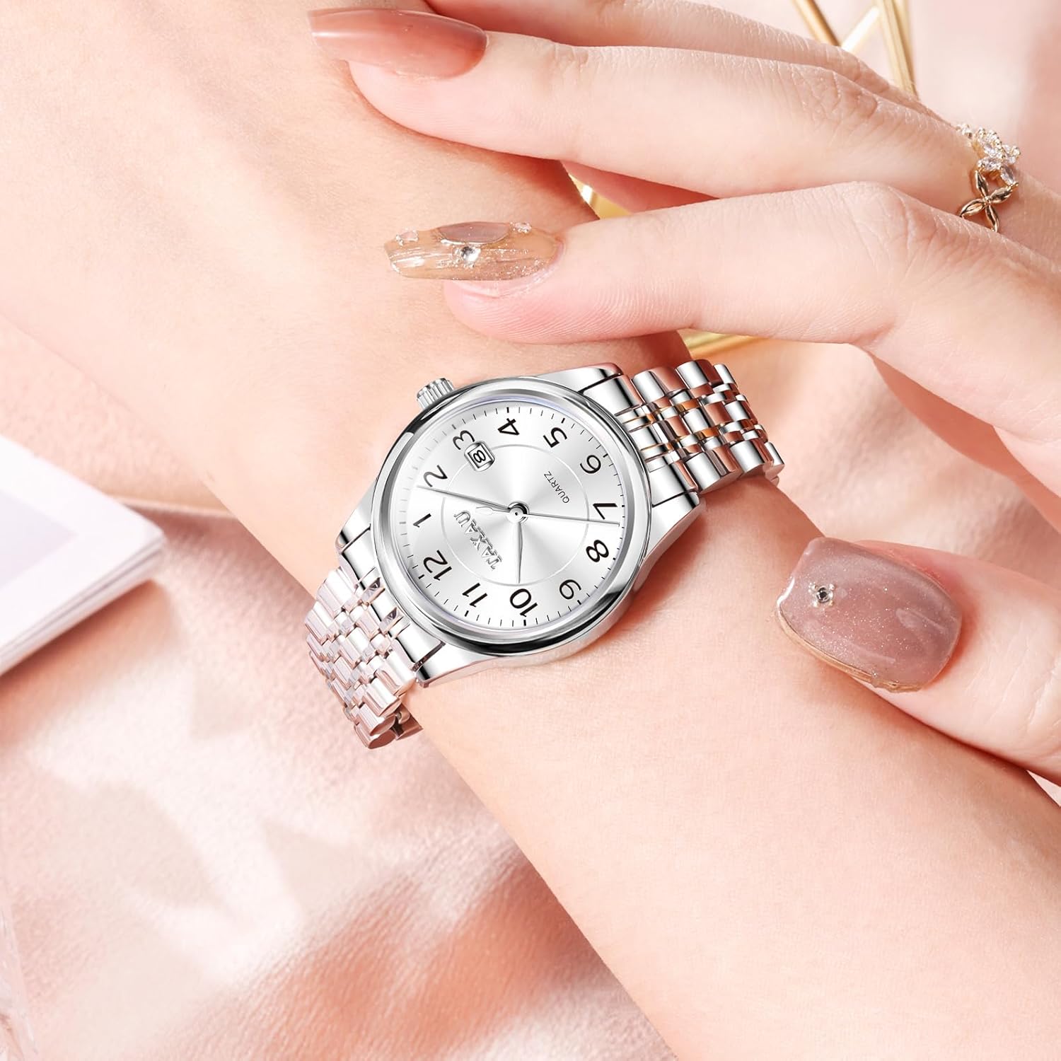 Womens Watch Luxury Dress Gold Silver Two Tone Stainless Steel Watches for Women Waterproof Small Simple Easy Read Ladies Watch Dainty Analog Quartz Women's Wrist Watches Reloj para Mujer - Image 3