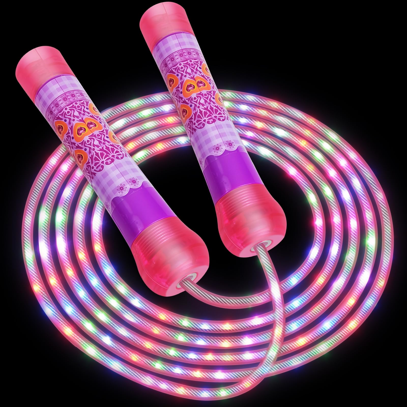 Ynanimery Skipping Ropes for Children, Led Luminous Jump Rope with Non Slip Handle, Adjustable for Girls Boys Exercise Workout Outdoor, Adult Fitness Skipping Rope