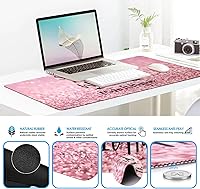 Vista 6 de iCasso - Alfombrilla de mouse, juego grande de alfombrillas de escritorio rosa, 4 en 1 XXL, alfombrilla de mouse + reposamuñecas para teclado +