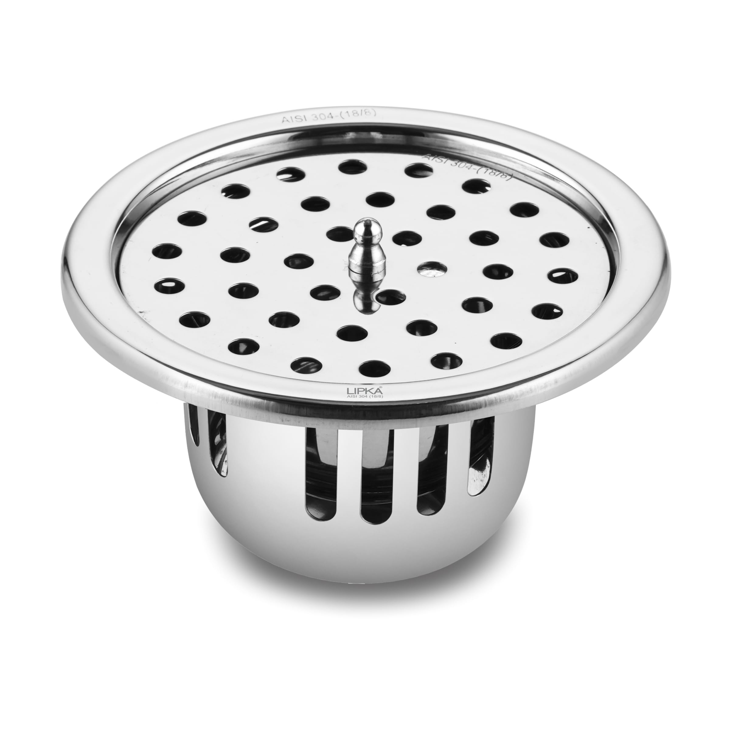 LIPKA Round Floor Drain |304-Grade Stainless Steel |5 x 5 Inches| with Cockroach Trap/Jali & Lid|