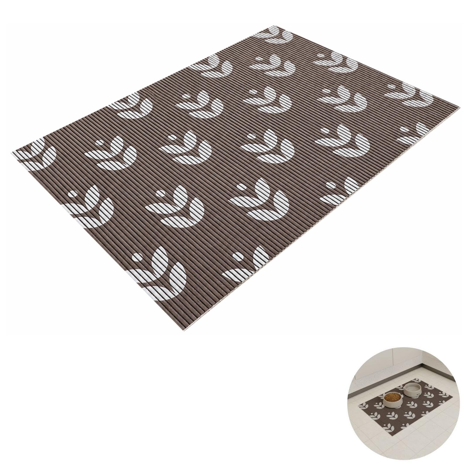 Haustier-Futtermatte mit braunem Blumenmuster, 103 x 64 cm saugfähige, schnell trocknende Bodenunterlage, wasserdicht, rutschfestes PVC, für Futter- und Wassernäpfe, leicht zu reinigen