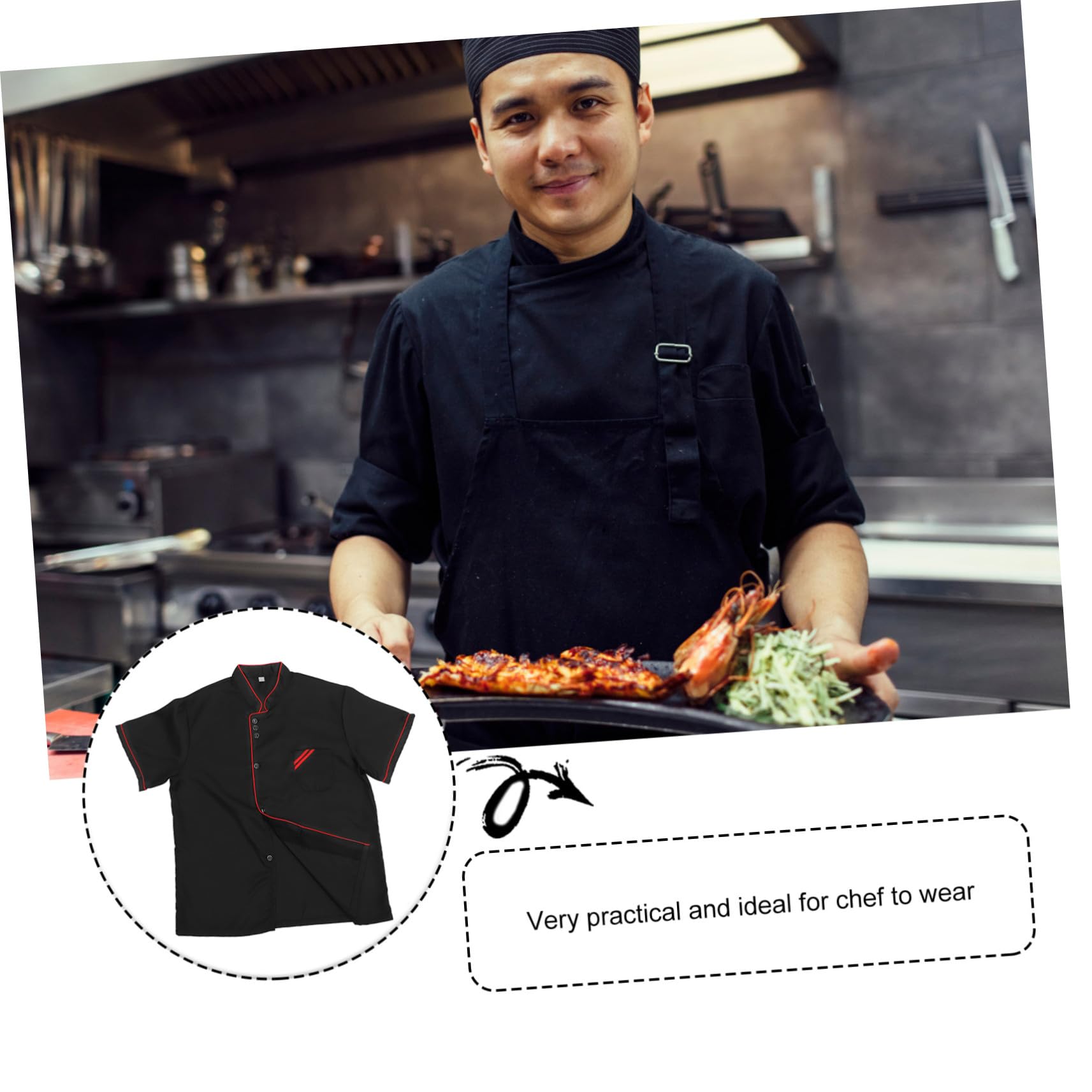 Ipetboom 3 Stück Unisex Kochjacke Kurzarm aus Atmungsaktivem Ölresistentem Material Locker Geschnittene Catering und Bäckereikleidung für Restaurant Hotel XXXL Schwarz