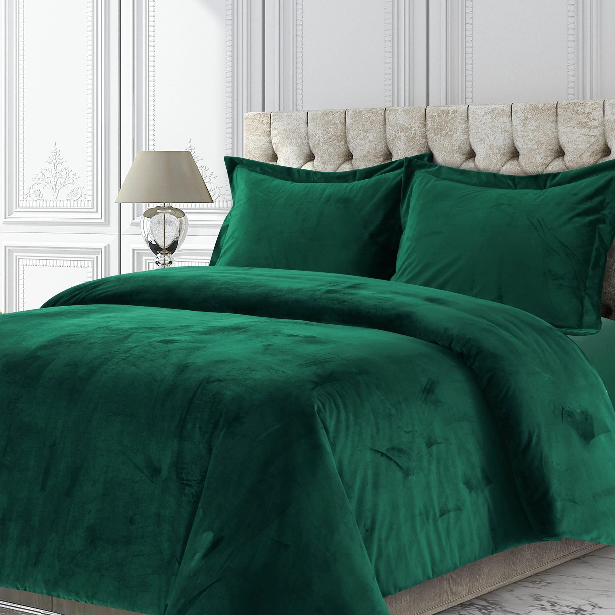 Tribeca LivingVENICEDUVET Venice Velvet Oversized Solid Duvet Set, King, Emerald GreenOEKO-TEX STANDARD 100