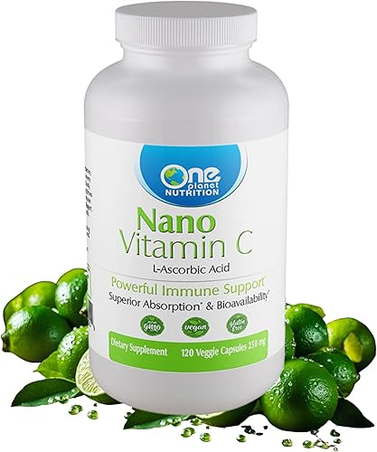 Miniatura 1 de One Planet Nutrition Nano Vitamina C 250 mg soluble en agua para hombres y mujeres vitamina C sin OMG para apoyo inmunológico buena absorción y
