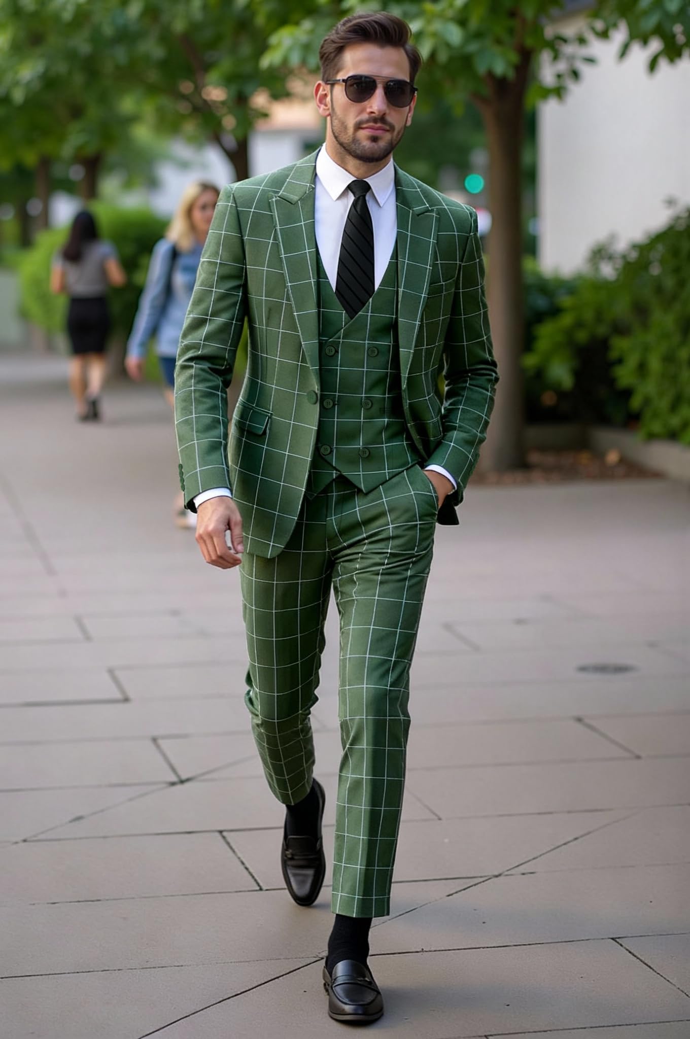 Solovedress Anzüge für Herren 3 Teilig Klassischer Karierter Herrenanzug Sakko Hose Weste für Hochzeiten und Geschäft