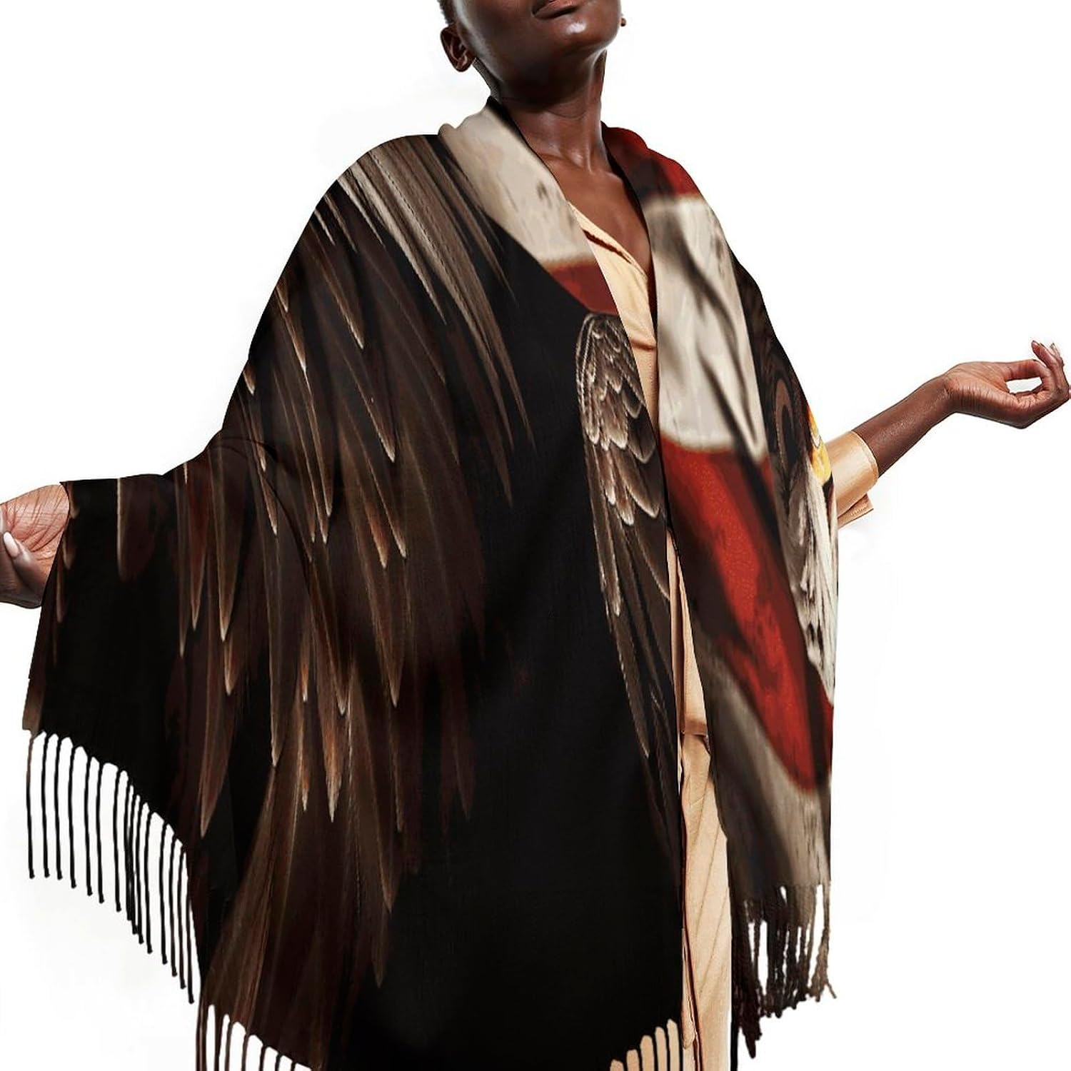 Bald Eagle Flag Veterans Winter Scarf for Women Soft Tassel Scarves Oversized Wraps Long Shawl Cold Weather Thick Blanket Scarfs