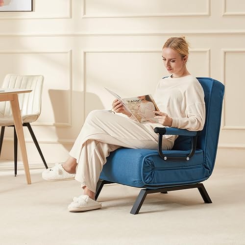 Miniatura 9 de Sillón convertible para cama, sillón tapizado de tres pliegues con almohada, sofá plegable de ocio con respaldo ajustable de 6 ángulos, cama