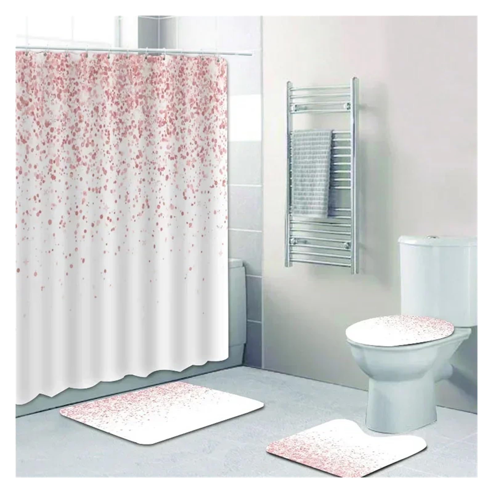 MZSKLW Shower Curtain Stylish Black Silver Falling Glitter Confetti Dust Bathroom Curtains Shower Curtain Set Grey Sparkling Bath Rugs Decor