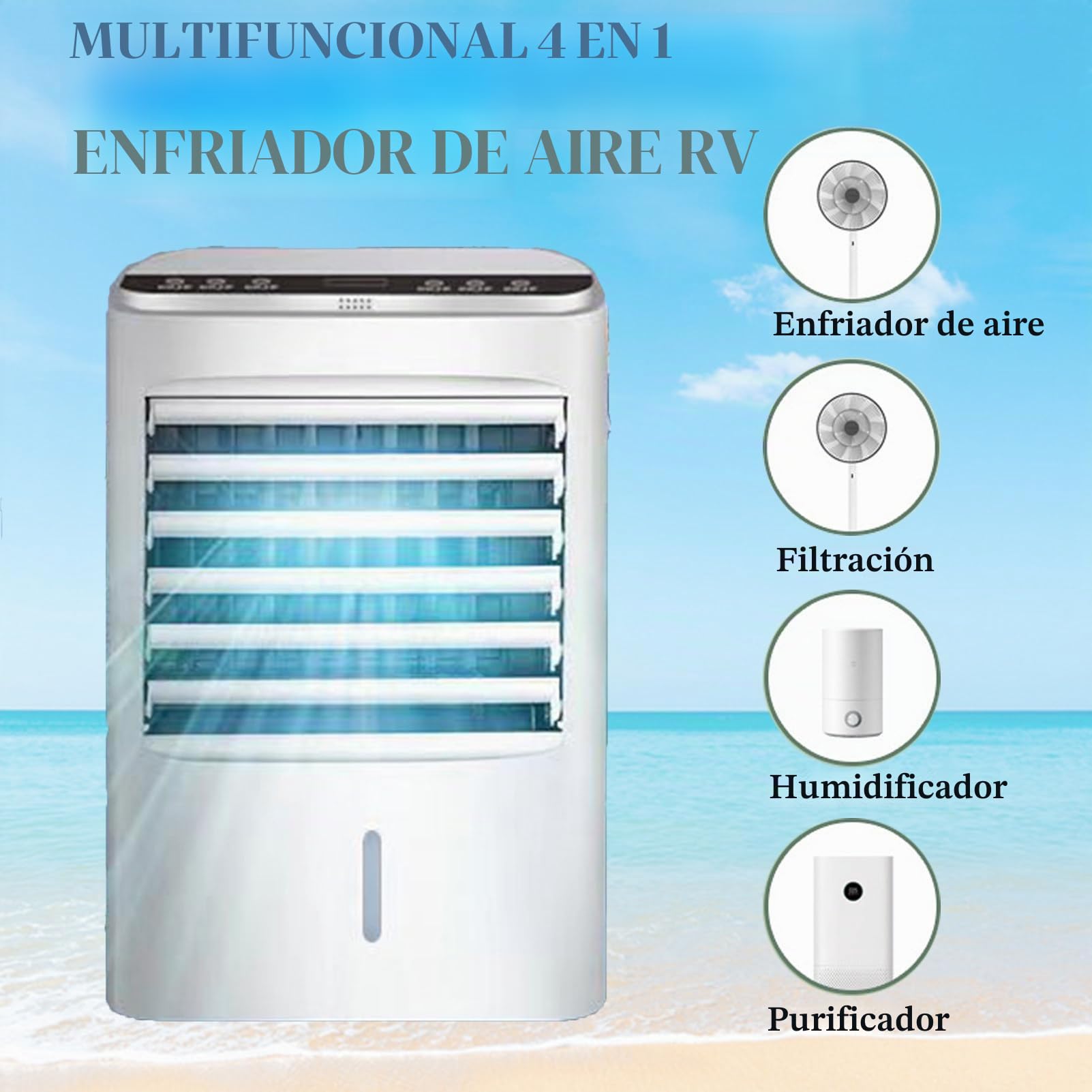 Aire acondicionado portátil con mando a distancia, refrigeración evaporativa, ventilador 4 en 1 para vehículos y uso en interiores