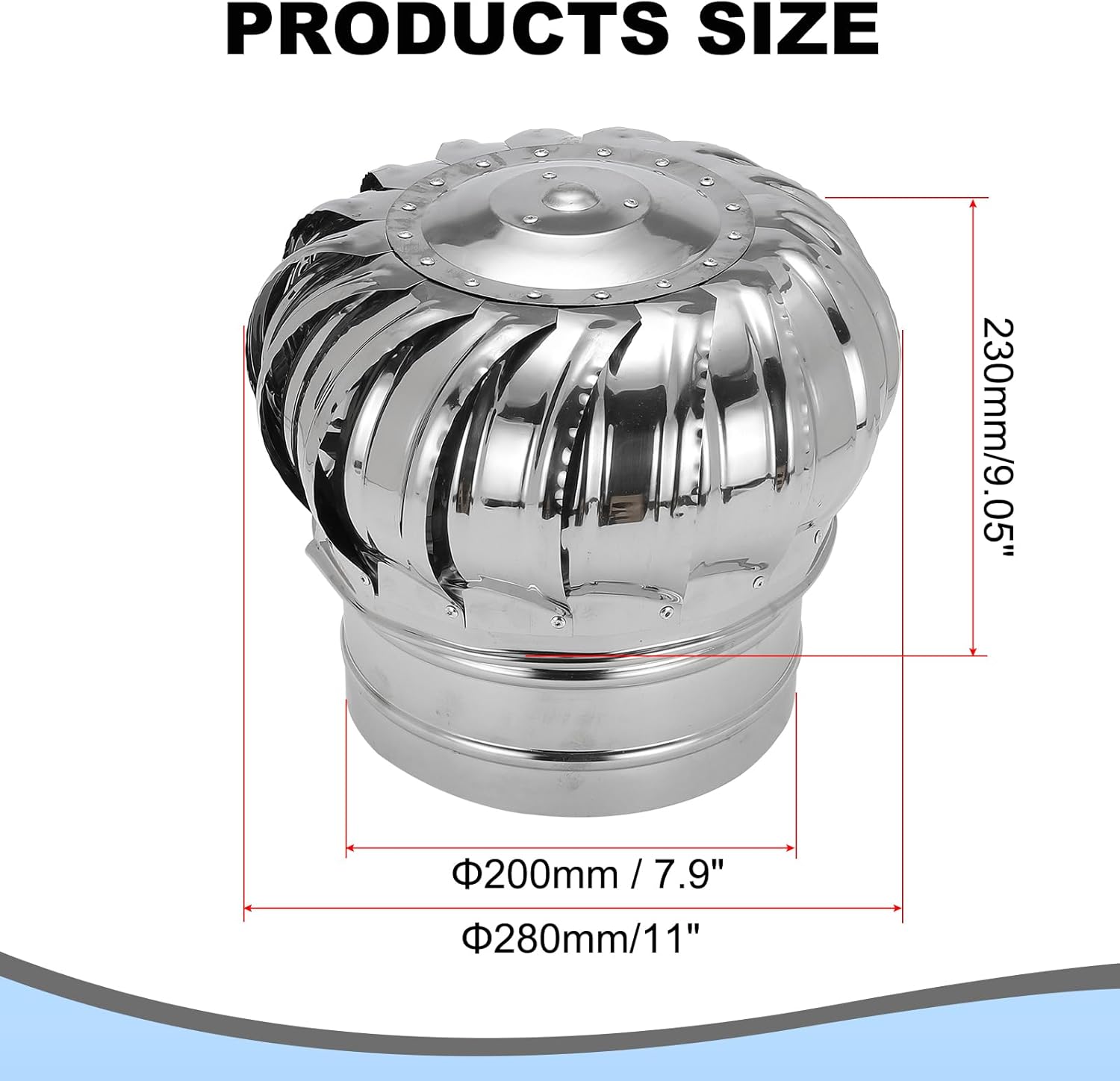 patikil 7.9 inch exhaust cap roof flue vent stainless steel roof vent wind turbine cap cover round rotation flue vent for outside chimney cover flue caps 7.9"