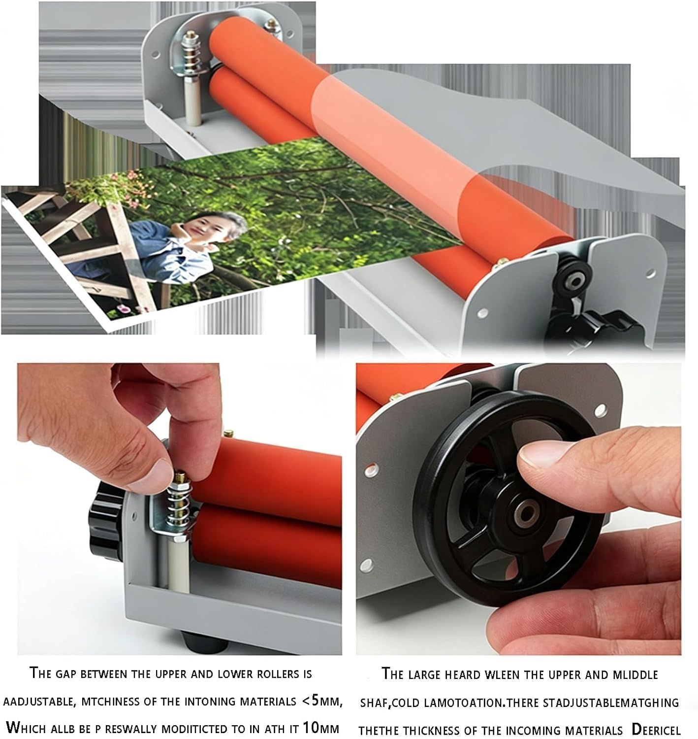 Laminatrice a freddo a manovella da 12 pollici 254 mm con rullo in gomma da 25 mm Spessore 5 mm regolabile, macchina per laminazione manuale con pressa a freddo senza bolle per poster fotografici