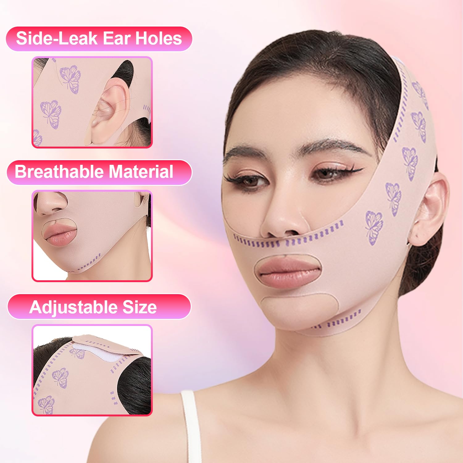 Riduttore per doppio mento e maschera a V, fascia per mento e mascella, cintura dimagrante per il viso con esercizi per mascella, nastro di sollevamento per sollevamento, eliminatore del viso per