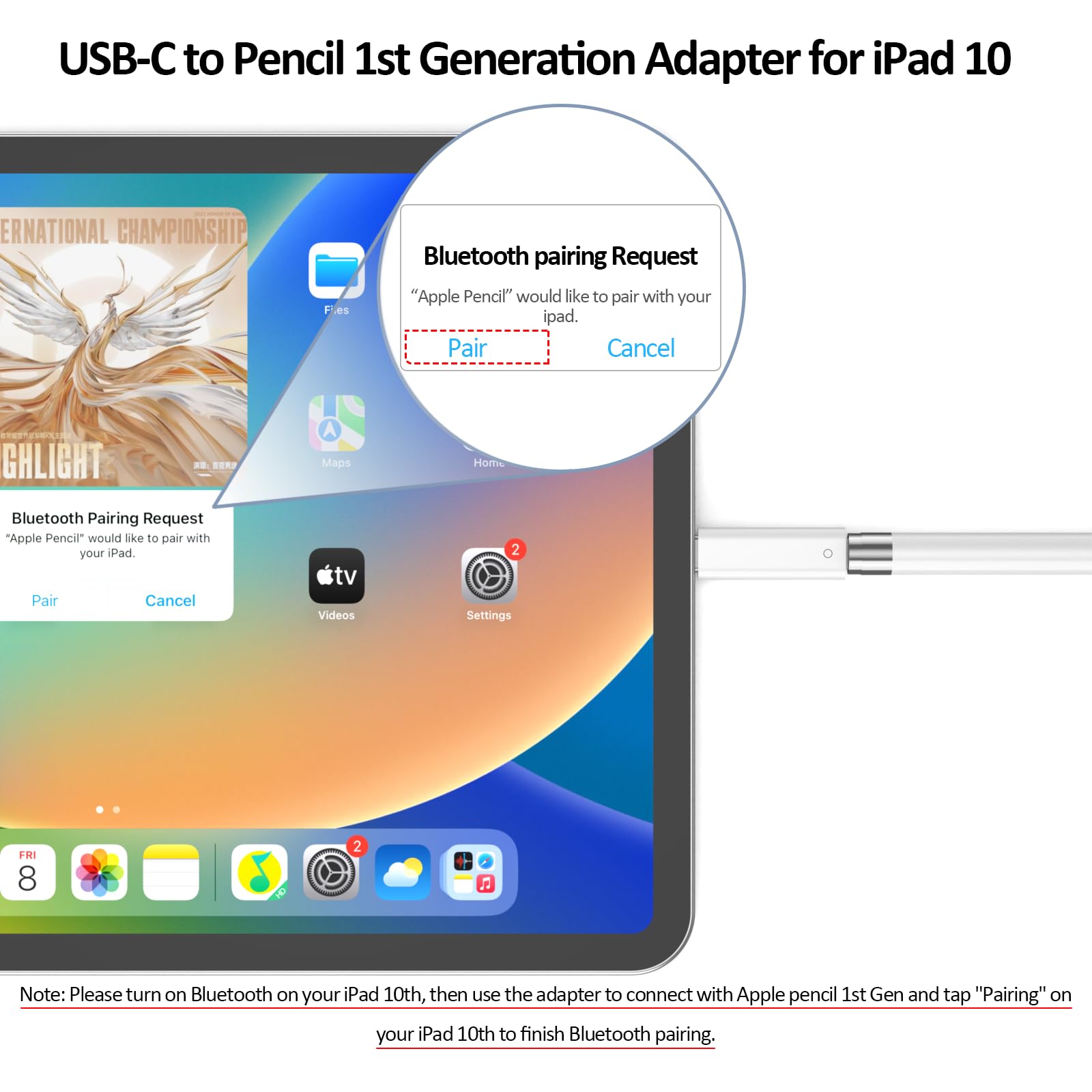 COOYA USB C to Pencil Adapter for Apple Pencil 1st Gen, USB-C Male Charging Adapter for iPad 10th Gen Bluetooth Pairing Type C iPencil Charger Connector for iPad 11 A16 Chip 2025
