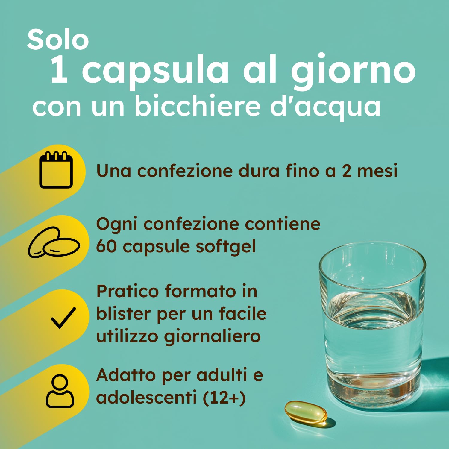 Supradyn Omega 3 Integratore, olio di pesce 1000 mg per capsula con 600 mg di Omega-3, EPA 300 mg + DHA 250 mg, formula concentrata con vitamina E, 60 capsule