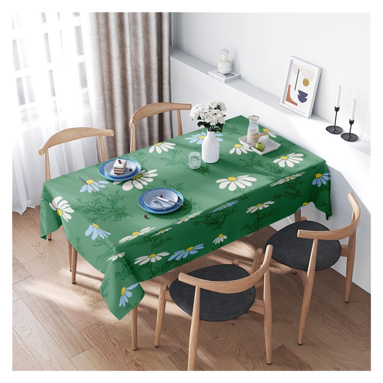 BDFJEDS Waterproof Tablecloth Green Floral Tablecloth Set Decor Home Decoration Kitchen Dining Room Table Covers(160X280cm)