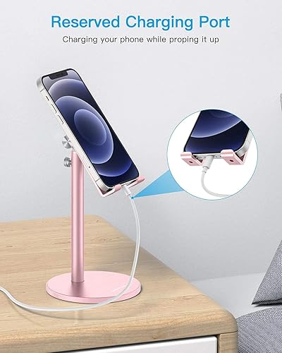 Miniatura 7 de OMOTON Soporte para teléfono celular, soporte de teléfono ajustable en altura en ángulo, soporte de aluminio para teléfono de escritorio para