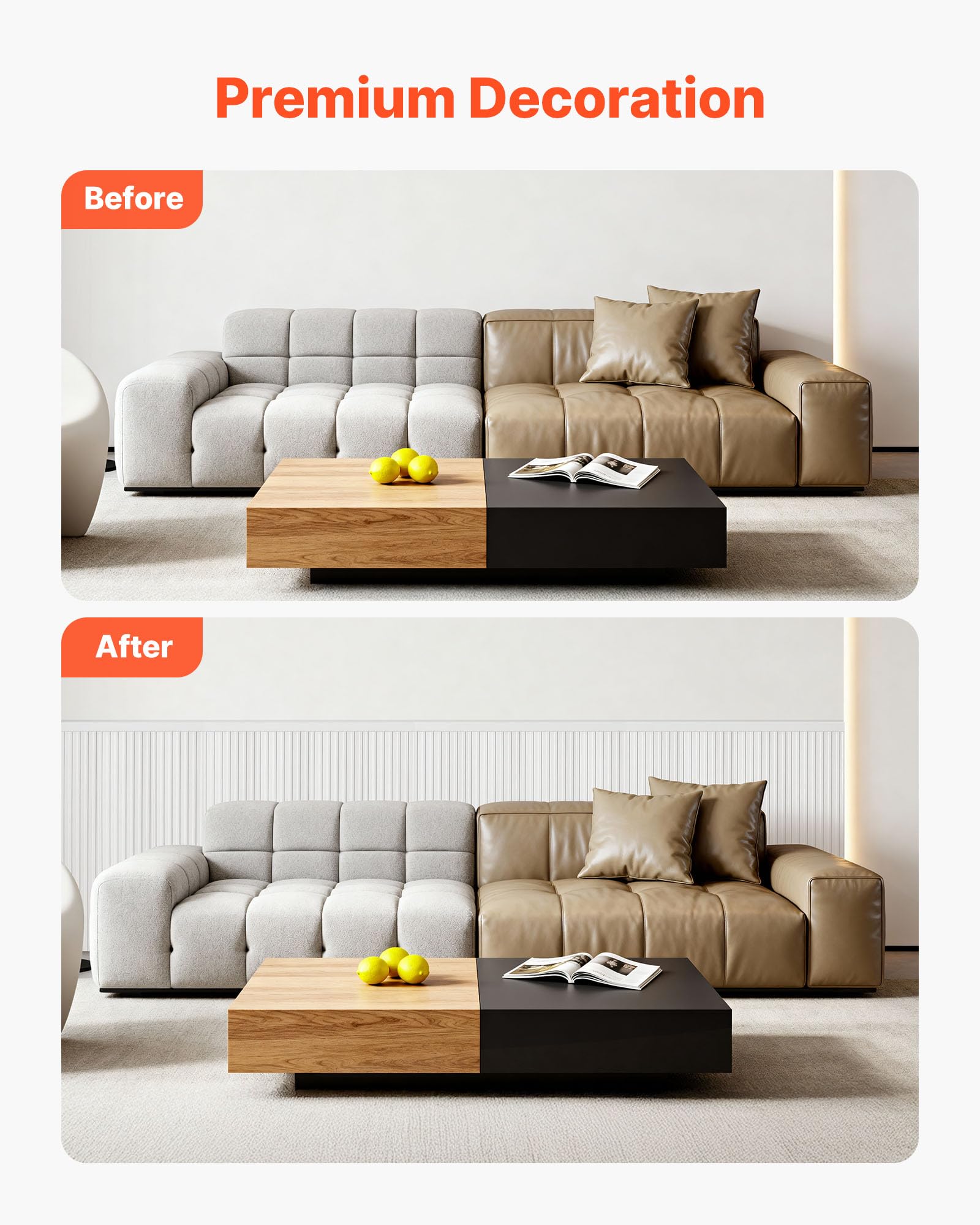 VEVOR Juego de Molduras Decorativas para Pared, 197 x 98 cm, Revestimientos y Frisos de Pared, Poliestireno Impermeable Pintable, Estilo Moderno, para Decoración de Interiores Sala Dormitorio, Blanco