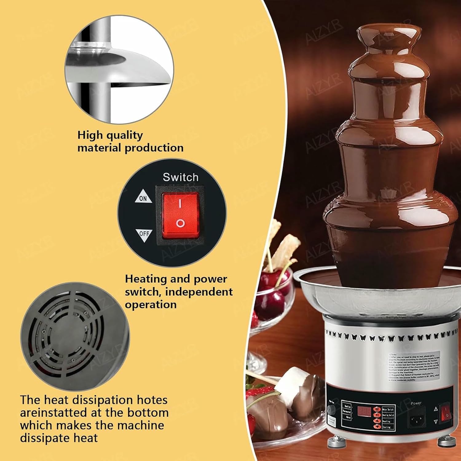 Commercial Chocolate Fountain Stainless Steel Electric Chocolate Fountain Machine Hot Fondue Fountain Machine for Chocolate, BBQ Sauce, Cheese, Liqueurs,5 Tiers image 2