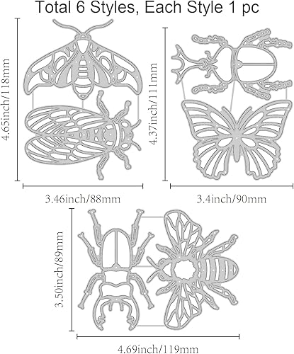 Miniatura 6 de GLOBLELAND 6 troqueles de corte de insectos, mariposas de metal, polillas, abejas, troquelados, plantillas para hacer tarjetas de papel, decoración