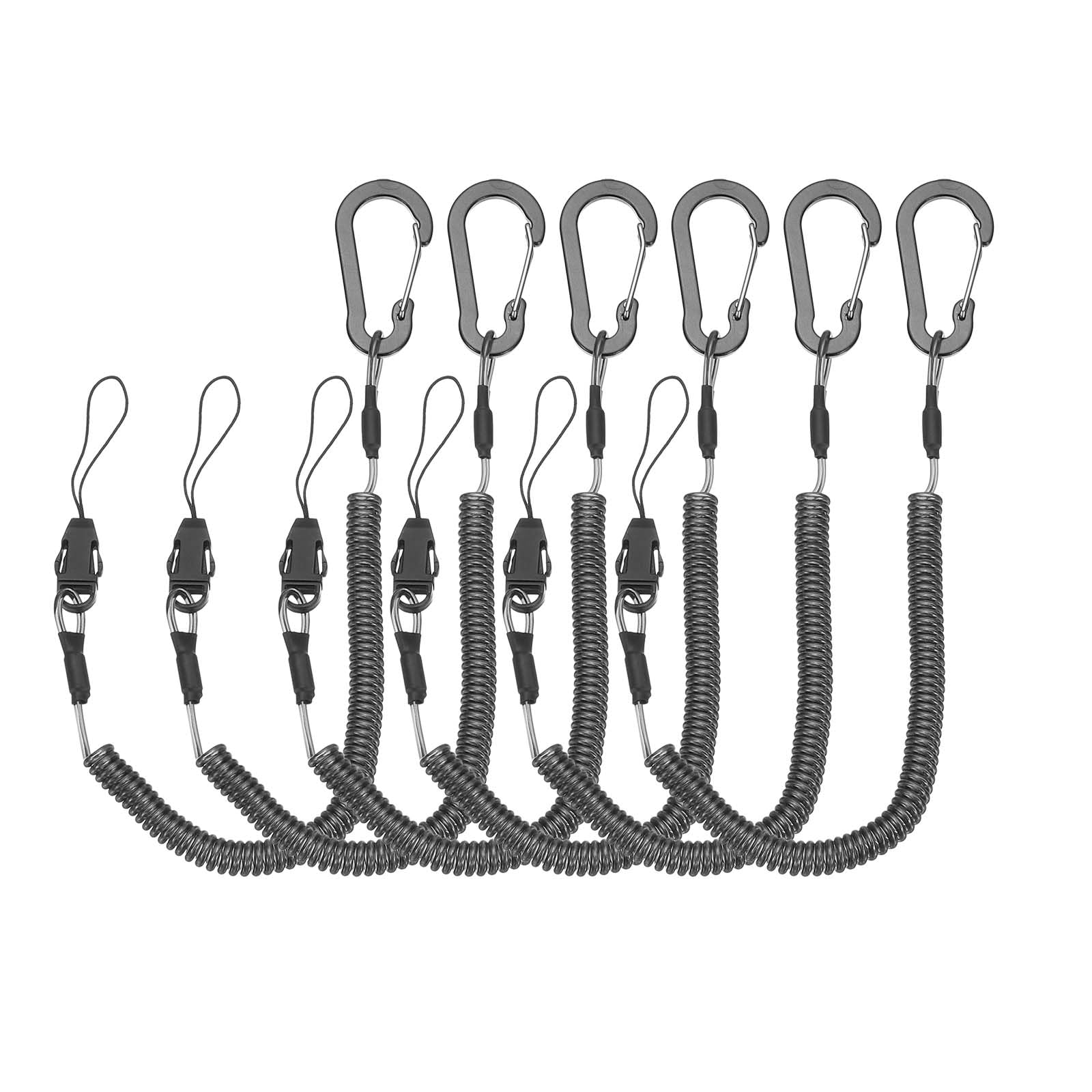 PATIKIL Coiled Lanyards with Buckle 59 Inch, 6 Pcs Retractable Safety Ring and Quick Release Detachable Buckle for Fishing Equipment Key Card Tool Tether Leash, Black — image 1