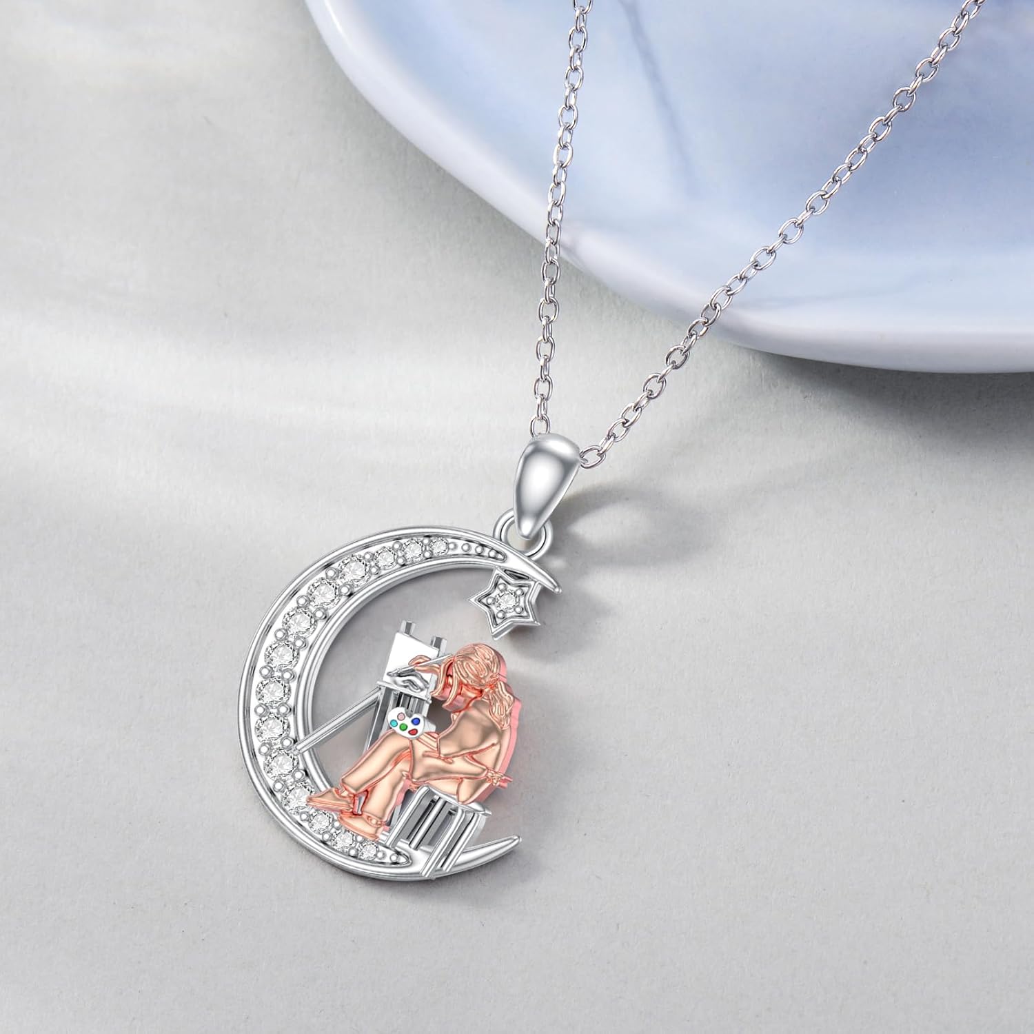 PROESS Guitar/Violin/Flute/Cello/Painting/Piano/Ballet Necklace 925 Sterling Silver Moon Pendant Necklace Artist Music Dance Jewelry for Women - Image 2