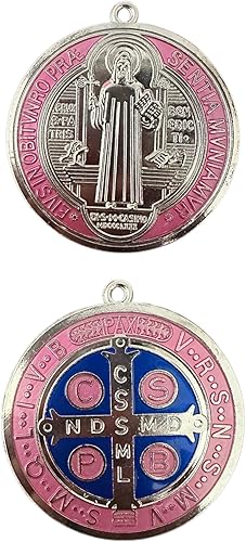 Miniatura 30 de Medalla de cruz de San Benito de 3 pulgadas, acabado de latón, para pared o escritorio, 2 unidades, color azul Azul,Bronce,Dorado