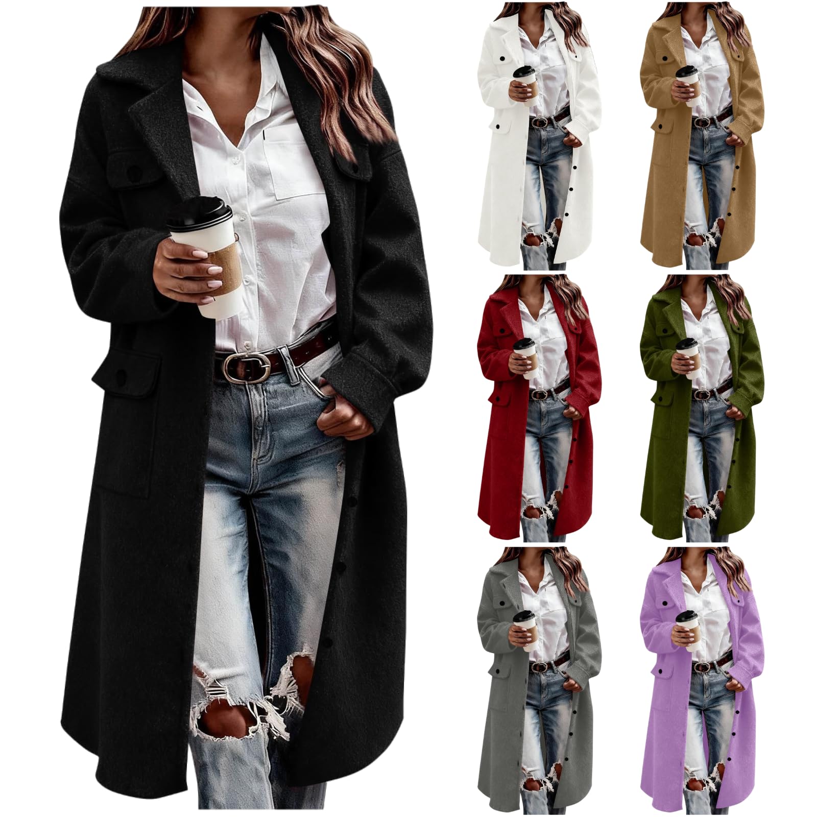Trench Coat Women Single Breasted Long Wool Coat Business Notch Lapel Overcoat Oversized Casual Fall Winter Peacoat