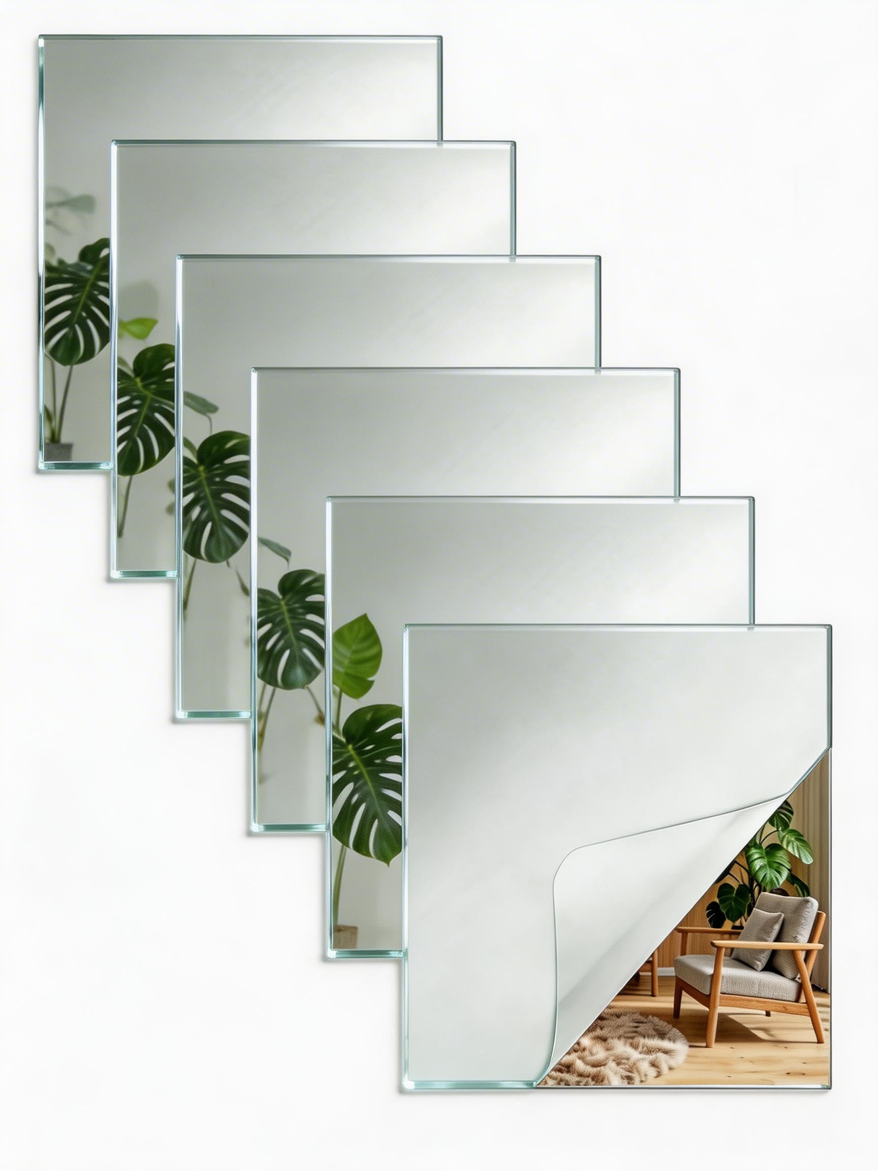 Xinjiayi 6 Pack Acrylic Mirror 20x20cm (2mm Thick) Wall Mirrors for Bedrooms, Mirror Tiles, Stick on Mirror, Bathroom, School Home, Living Room — image 1