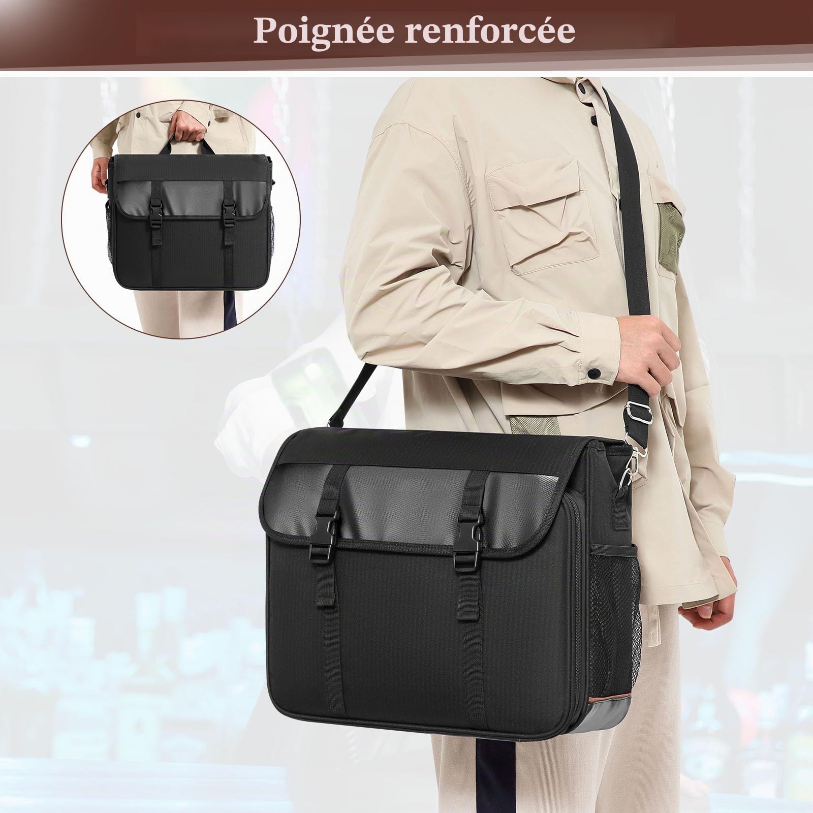 Sac de bartender pour shaker à cocktail, sac messenger avec compartiments rembourrés pour le kit de barman de voyage, sac à outils portable, parfait pour agitateurs à cocktail et shakers de