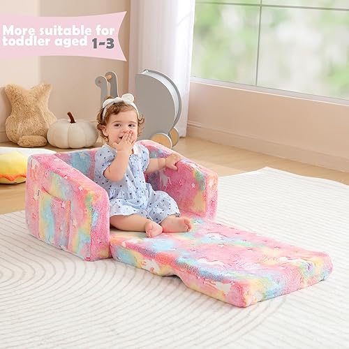 Miniatura 2 de Kisdsa Sofá plegable para niños, sofá plegable con manta, sofá infantil para niñas y niños, silla abatible para niños, sofá convertible para tumbona
