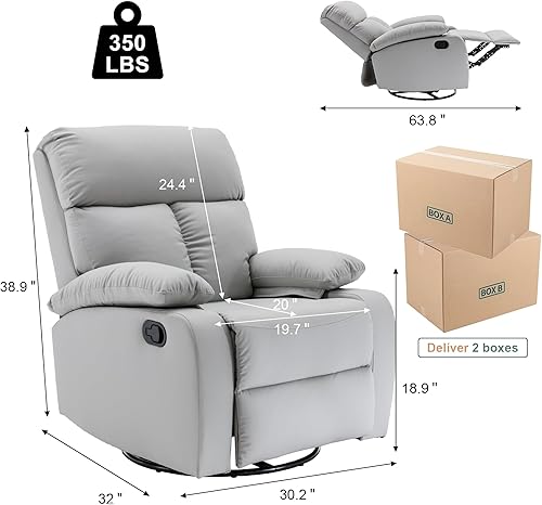 Miniatura 2 de Silla reclinable giratoria, silla reclinable manual pequeña con brazo y respaldo sobrerellenos, asiento individual de piel sintética para sala de