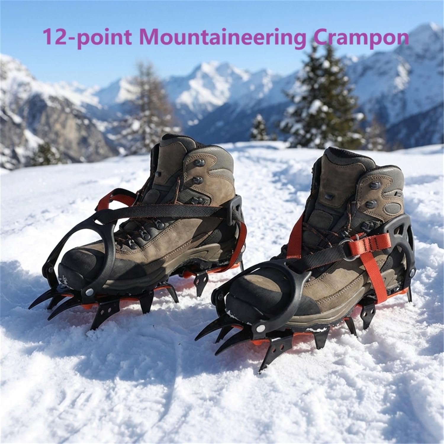 Ramponi Antiscivolo Neve 12 Punte Acciaio per Scarpe 36-46 | Materiale: Acciaio Manganese, TPU, , Regolabile, Universale, Leggero, Antiscivolo, Escursionismo, Trekking