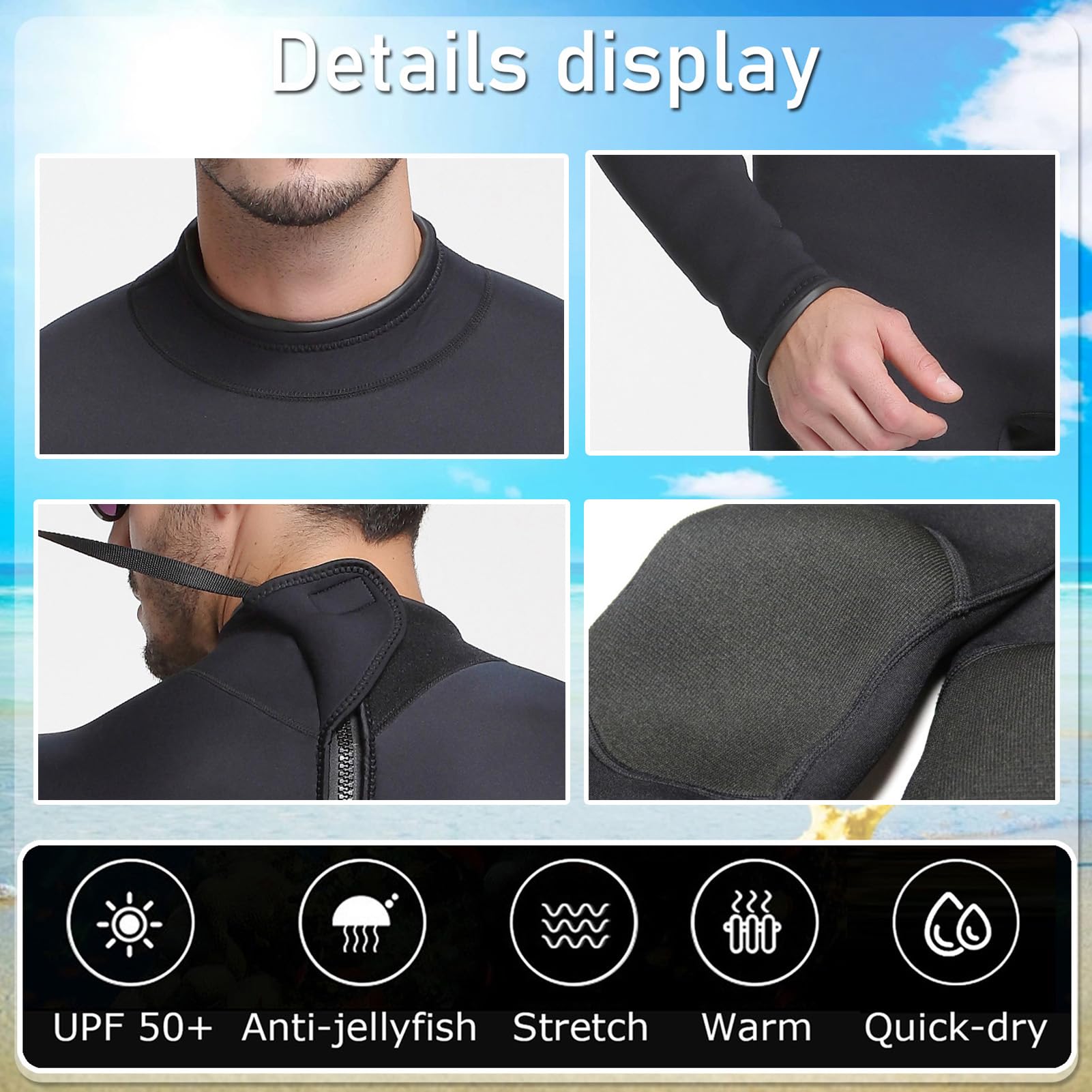 3MM Einteiliger Neoprenanzug Herren Langarm Sonnencreme Warmer Tauchanzug Kältebeständiger Anti-Qualle Zum Surfen Schnorcheln