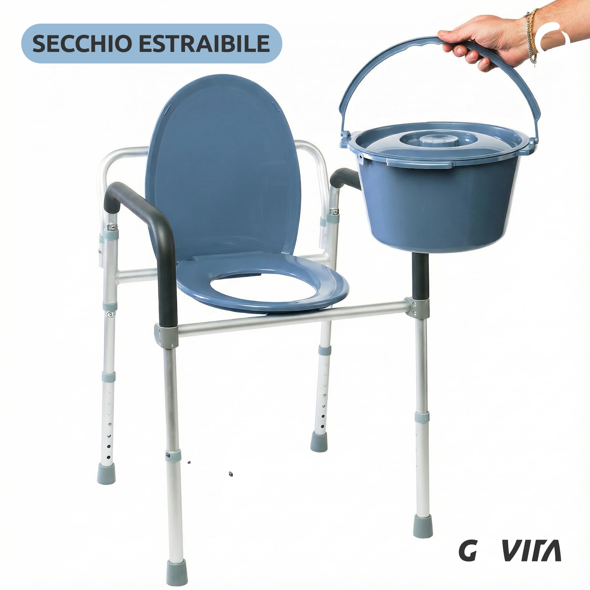 GOVITA Sedia Da Comodo Comoda Wc In Alluminio 4 Funzioni In 1 Pieghevole Sgabello Doccia Bagno Per Aziani E Disabili, Rialzo Wc Water Supporto Per Water Sedile Per Doccia Per Anziani