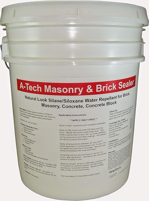 ATech Masonry & Brick Sealer 5 Gallon PailNatural Look Brick WaterproofingWaterBased Silane