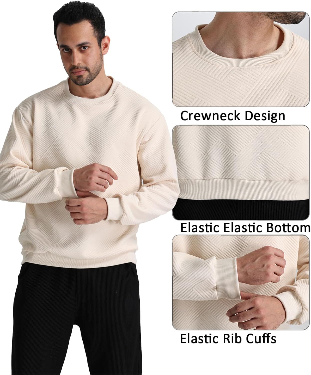 Men's Crewneck Sweatshirts Long Sleeve Pullover Crew Neck Sweatshirt Geometric Texture Casual Sweat Shirt - Image 5