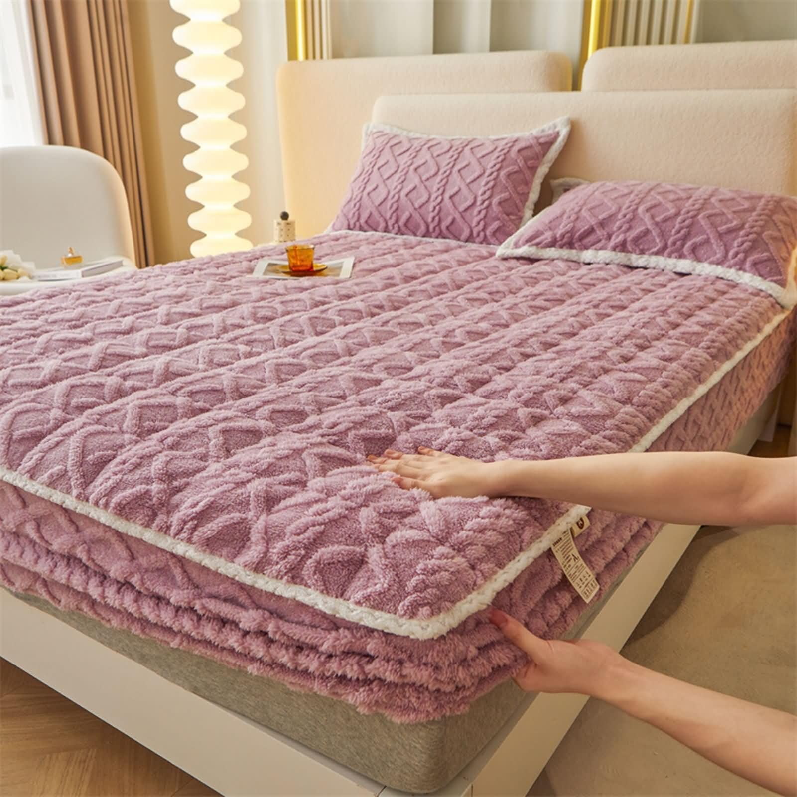 Parure drap housse violet 200 x 220 pour cocooning d'hiver en couple