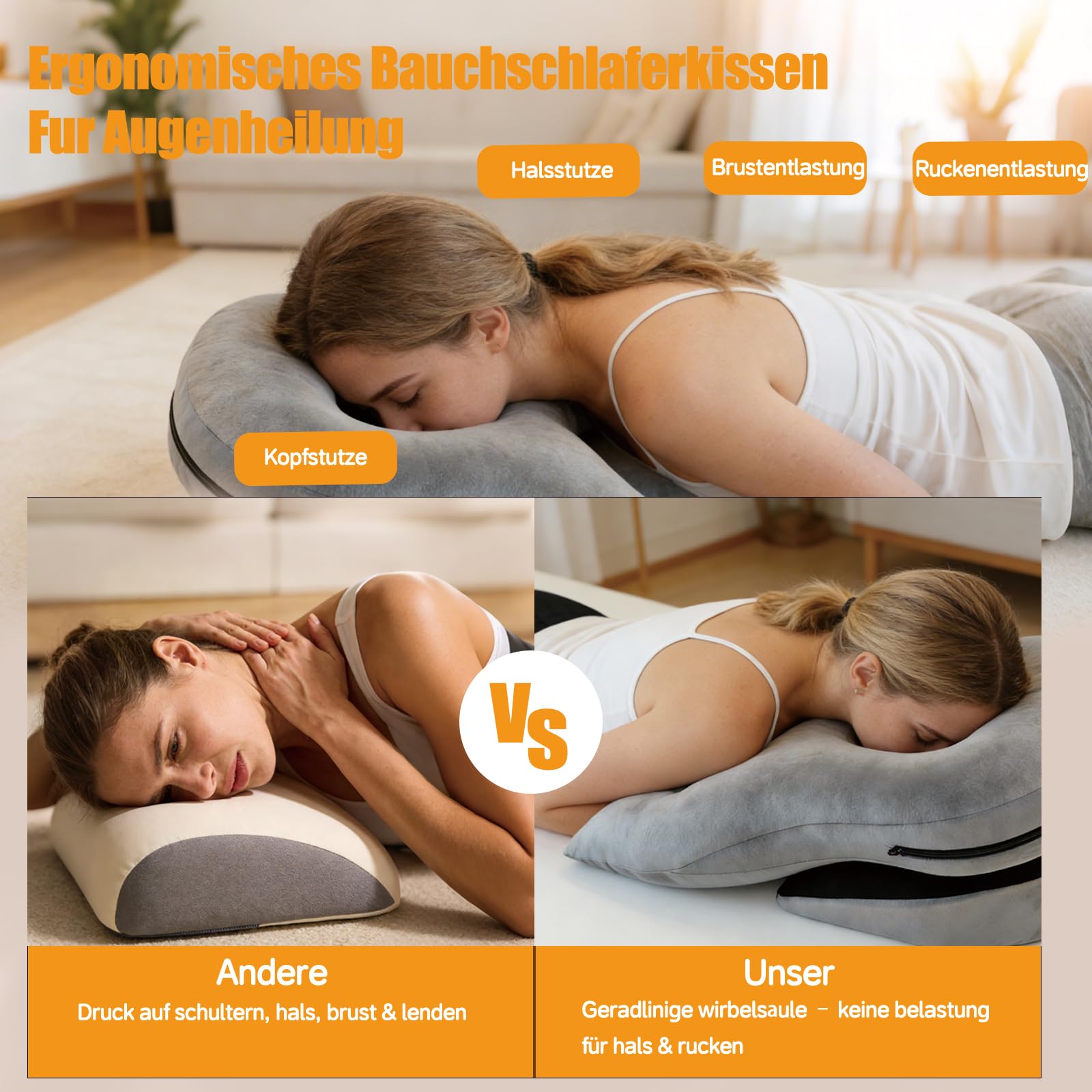 Almohada facial para dormir, almohada boca abajo para dormir para el apoyo después de intervenciones, cabecero de masaje ajustable en altura para la cama, equipo de recuperación de vitrectomía
