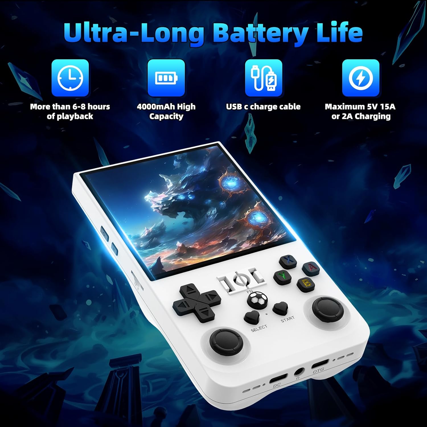 R36MAX Retro Handheld Games Console, Retro Game Console with 4.0 inch IPS HD Screen, Video Game Consoles with 64GB Memory, Portable Gaming Player for Travel, Gift for Teen or Partner, White