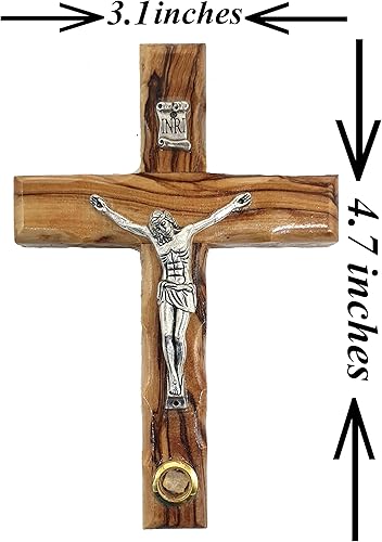 Vista 3 de Zuluf 4.7" Olive Wood Catholic Wall Cross with Crucifix and Holy Land Stone Christian Gift Handmade Israel CRS046